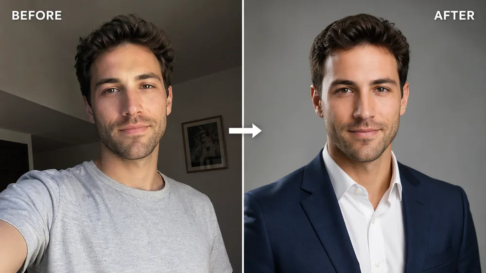 AI headshot generator before and after example