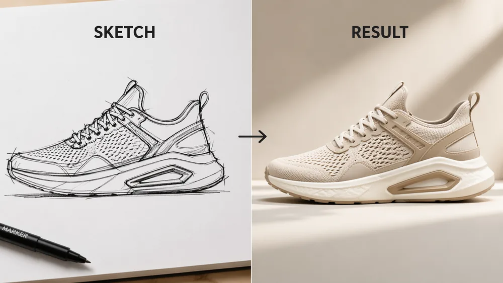 Sketch to edit tool showing sketch and finished image